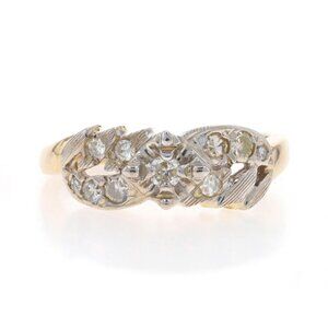 Yellow Gold Diamond Vintage Ring - 14k Round.28ctw Floral Etched Milgrain